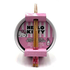 Hello Kitty Ceramic Bowl With Chopsticks Set 20 Oz Pink & White By Silver Buffal